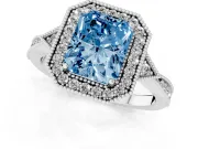 Radiant Cut Milgrain Halo Engagement Ring Setting for a Fancy Blue Lab-Grown Diamond | Graduated Pavé | Sterling Silver