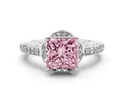 Princess Cut Floral Pavé Engagement Ring Setting for a Fancy Pink Lab-Grown Diamond | Platinum