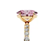 Fancy Pink Oval Cut Diamond Solitaire Ring Set in Yellow gold with Round Pavé Band and Prong Setting