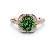 Cushion Cut Accented Halo Engagement Ring Setting for a Fancy Green Lab-Grown Diamond | Rose Gold