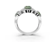Radiant Cut Three Stone Engagement Ring Setting for a Fancy Green Lab-Grown Diamond | Pavé Wave Band | Sterling Silver