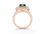 Fancy Green Asscher Cut Diamond Halo Split Shank Engagement Ring Set in Rose gold with Prong-Held Center Stone