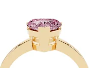 Fancy Pink Heart Cut Diamond Solitaire Ring Set in Yellow gold with Prong Head and Smooth Polished Band