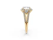 Radiant Cut Scalloped Halo Engagement Ring Setting | Pear Side Stones | Yellow Gold