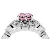 Oval Scalloped Halo Engagement Ring Setting for a Fancy Pink Lab-Grown Diamond | Heart Pavé Band | White Gold