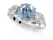 Round Three Stone Engagement Ring Setting for a Fancy Blue Lab-Grown Diamond | Tapered Pave Band | Sterling Silver