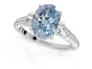 Oval Vintage Cathedral Engagement Ring Setting for a Fancy Blue Lab-Grown Diamond | Carved Band | Platinum