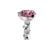 Fancy Pink Heart Cut Diamond Cluster Solitaire Ring Set in Platinum with Prong Setting