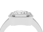 Radiant Cut Diamond Halo Engagement Ring Set in White gold with Pavé Band and Round Halo Stones