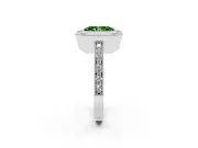 Fancy Green Radiant Cut Diamond Halo Engagement Ring Set in Platinum with Pavé Band and Round Halo Stones