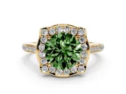 Round Halo Engagement Ring Setting for a Fancy Green Lab-Grown Diamond | Petal Tips | Yellow Gold