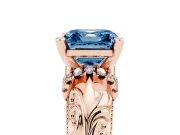 Fancy Blue Asscher Cut Diamond Filigree Halo Engagement Ring Set in Rose gold with Prong Setting