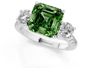 Asscher Cut 3-Stone Engagement Ring Setting for a Fancy Green Lab-Grown Diamond | Sterling Silver