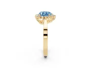Fancy Blue Heart Cut Diamond Halo Ring Set in Yellow gold with Round Halo and Smooth Solitaire Band