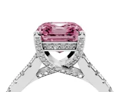 Asscher Cut Hidden Halo Pave Engagement Ring Setting for a Fancy Pink Lab-Grown Diamond | Claw Prongs | Sterling Silver