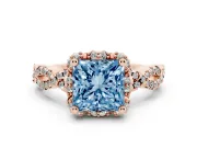 Princess Cut Milgrain Halo Engagement Ring Setting for a Fancy Blue Lab-Grown Diamond | Graduated Shoulders | Rose Gold