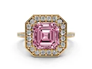 Asscher Cut Halo Engagement Ring Setting for a Fancy Pink Lab-Grown Diamond | Polished Halo Rim | Yellow Gold