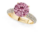 Round Domed Pavé Engagement Ring Setting for a Fancy Pink Lab-Grown Diamond | Yellow Gold