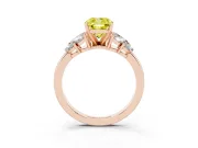 Fancy Yellow Cushion Cut Diamond Cluster Leaf Design Ring Set in Rose gold with Prong Setting