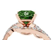 Fancy Green Princess Cut Diamond Solitaire Ring Set in Rose gold with Pavé Twist Band and Secure Prong Setting