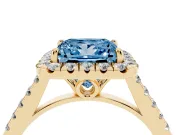 Princess Cut Raised Halo Engagement Ring Setting for a Fancy Blue Lab-Grown Diamond | Yellow Gold