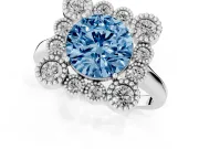 Round Milgrain Cluster Halo Engagement Ring Setting for a Fancy Blue Lab-Grown Diamond | Plain Band | Platinum