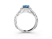 Cushion Cut Leaf Halo Engagement Ring Setting for a Fancy Blue Lab-Grown Diamond | Bezel Accents | White Gold