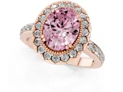 Fancy Pink Oval Cut Diamond Halo Ring Set in Rose gold with Pavé Shank and Prong Setting