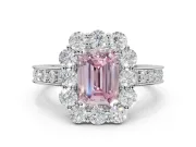Emerald Cut Vintage Halo Engagement Ring Setting for a Fancy Pink Lab-Grown Diamond | White Gold