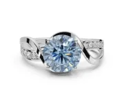 Round Bypass Solitaire Engagement Ring Setting for a Fancy Blue Lab-Grown Diamond | Pavé and Plain Strands | Platinum