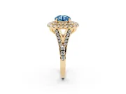 Round Halo Split Shank Engagement Ring Setting for a Fancy Blue Lab-Grown Diamond | Pavé Strands | Yellow Gold