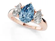 Pear-Shaped Three Stone Engagement Ring Setting for a Fancy Blue Lab-Grown Diamond | Matching Side Stones | Rose Gold