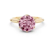 Fancy Pink Round Cut Diamond Solitaire Cathedral Ring Set in Yellow gold with Prong Setting
