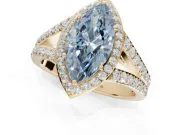Marquise Halo Pavé Engagement Ring Setting for a Fancy Blue Lab-Grown Diamond | Narrow Split Shank | Yellow Gold