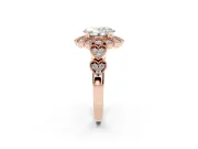 Oval Vintage Scalloped Milgrain Halo Engagement Ring Setting | Heart Pavé Band | Rose Gold