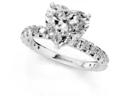Heart-Shaped Pavé Solitaire Engagement Ring Setting | Shared Prong Band | White Gold