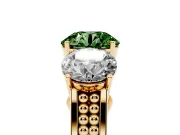 Round Engagement Ring Setting for a Fancy Green Lab-Grown Diamond | Three Stone | Yellow Gold