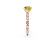 Fancy Yellow Heart Cut Diamond Solitaire Ring Set in Rose gold with Bezel-Set Accents on Beaded Band and Prong Setting