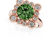 Round Milgrain Cluster Halo Engagement Ring Setting for a Fancy Green Lab-Grown Diamond | Plain Band | Rose Gold