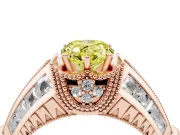 Fancy Yellow Pear Cut Diamond Vintage-Inspired Milgrain Ring Set in Rose gold with Accent Split Shank