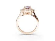 Fancy Pink Pear-Shaped Lab-Grown Diamond Double Halo Statement Ring Set in Rose Gold with Pavé Band