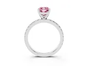 Fancy Pink Cushion Cut Diamond Pavé Band Solitaire Set in Silver with Prong Setting