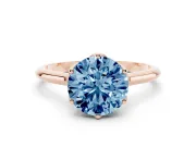 Fancy Blue Round Cut Diamond Solitaire Cathedral Ring Set in Rose gold with Prong Setting
