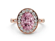 Oval Halo Engagement Ring Setting for a Fancy Pink Lab-Grown Diamond | Bezel Stations | Rose Gold