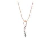 Round Lab-Grown Diamond Graduated Curved Bar Pendant Necklace | Open Wire Bail | Rose Gold