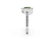 Fancy Green Heart Cut Diamond Halo Ring Set in Silver with Pavé Band and Milgrain-Edged Prongs