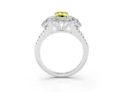Emerald Cut Scalloped Halo Engagement Ring Setting for a Fancy Yellow Lab-Grown Diamond | Pear Side Stones | White Gold