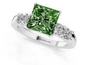 Fancy Green Princess Cut Diamond Five-Stone Prong Set Engagement Ring Set in Platinum with Channel Band