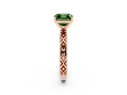 Fancy Green Asscher Cut Diamond Solitaire Ring Set in Rose gold with Milgrain and Black Enamel X Pattern Band