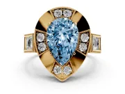 Fancy Blue Pear Cut Diamond Milgrain Halo Ring Set in Yellow gold with Split Shank